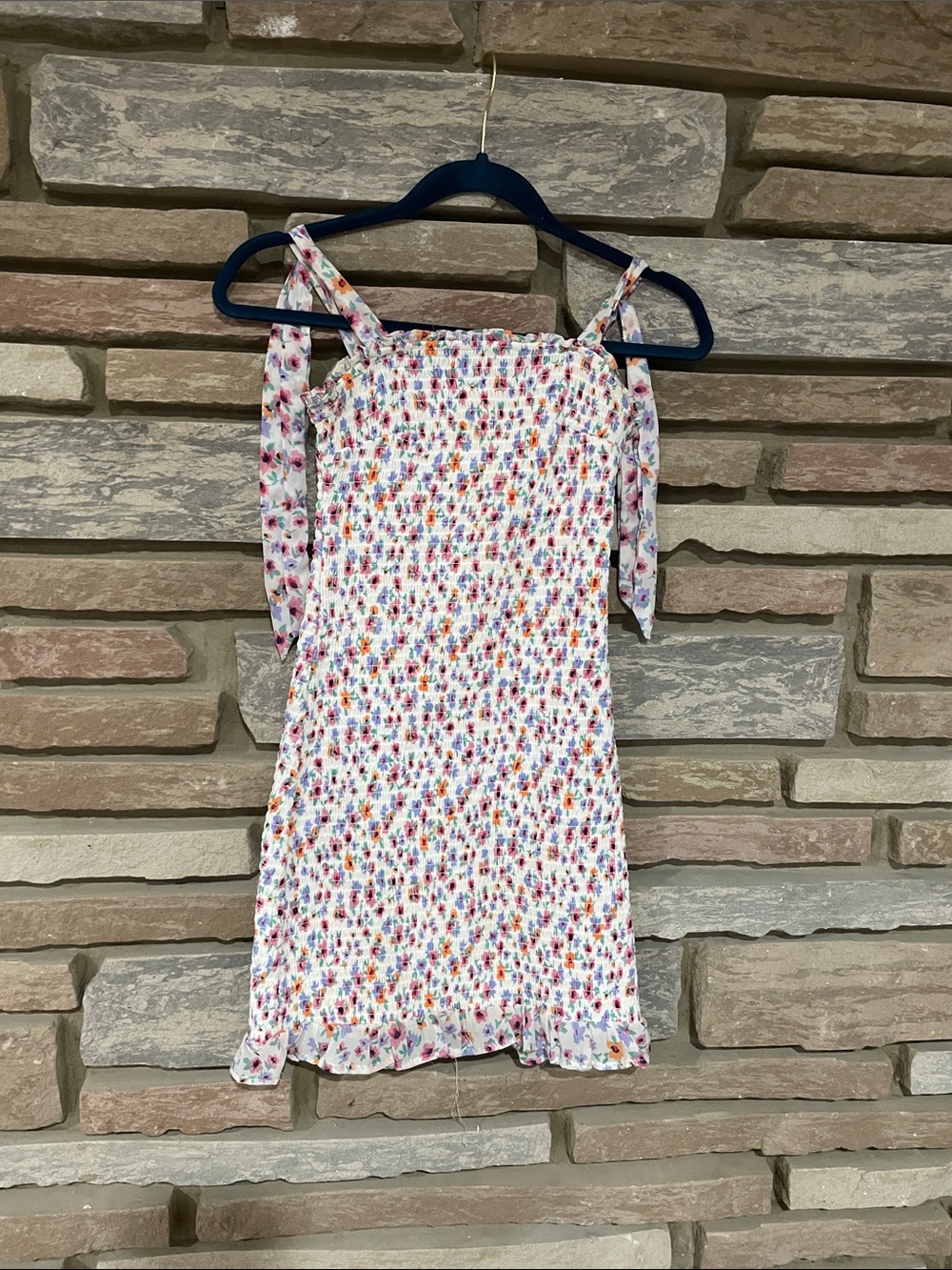 Floral Tie-Strap Smocked Mini Dress